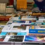 An assorted collection of books arranged on a table in Madrid, showcasing diverse genres and covers.